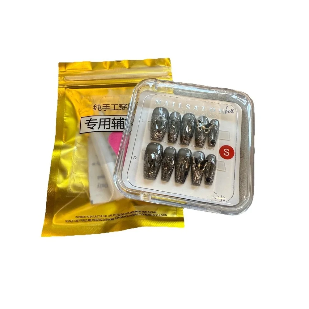 Coffin‎ Nails 3D Butterfly Rhinestone Gem Gunmetal Press On 10 Piece Glamorous